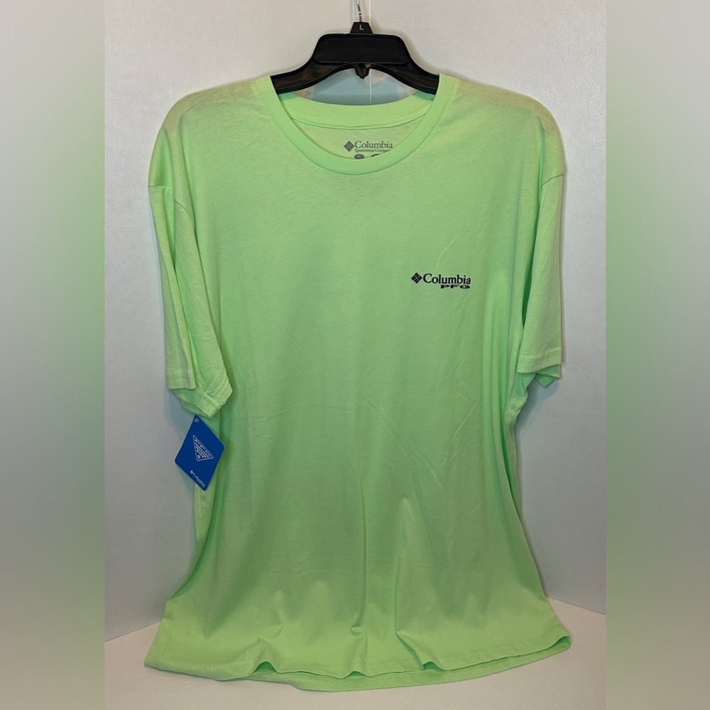Men’s COLUMBIA PFG Pale Light Green Short Sleeve Graphic T-shirt NWT Size XL